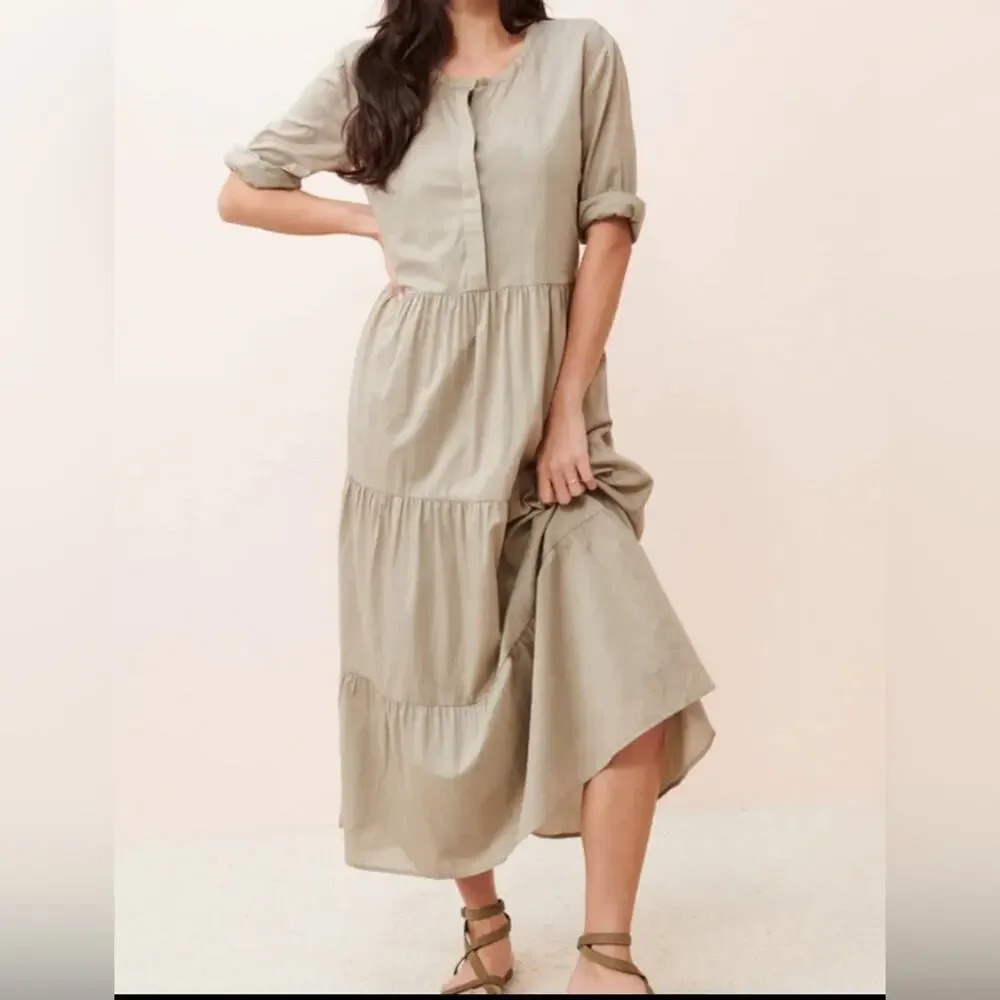 Jenni Kayne Tiered James Maxi Dress Green Size Small